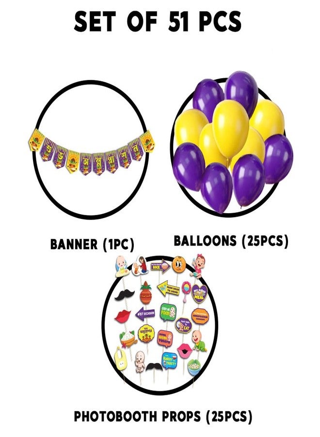 Festiko® Combo Set of 51 Pcs Bengali Shubh Annaprashan Decorations B (Banner, Balloons, Photobooth Props), Annaprashan Decoration Item, Rice Ceremony Decorations Items - Image 2